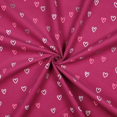 Velours milleraies Pluie de cœurs- Fuchsia