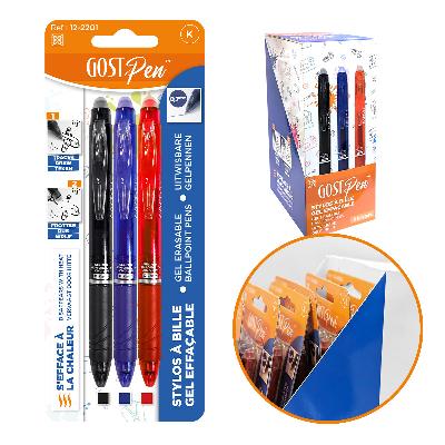 Gost Pen -Stylos à bille gel effaçable 0.7mm set 3 pcs - Noir/Marine/Rouge