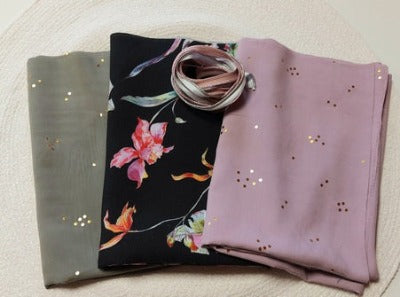 Kit foulard 3 bandes rose et kaki