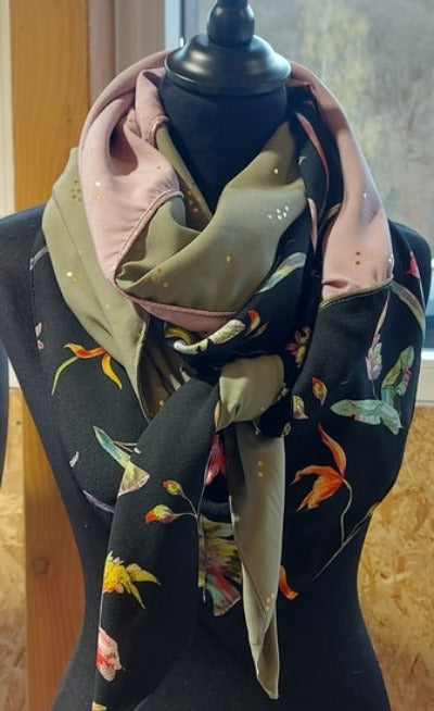 Kit foulard 3 bandes rose et kaki