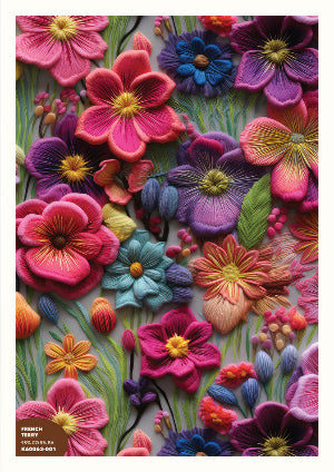 French Terry  imprimé Digital - Broderie floral multi couleurs