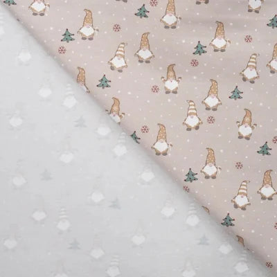 Jersey de coton imprimé Gnomes de Noël - Sable