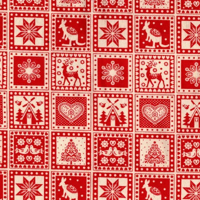 Cretonne de noël aux motifs patchwork -Rouge