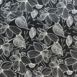 Viscose challis feuilles blanches sur fond noir - La boite à tissus