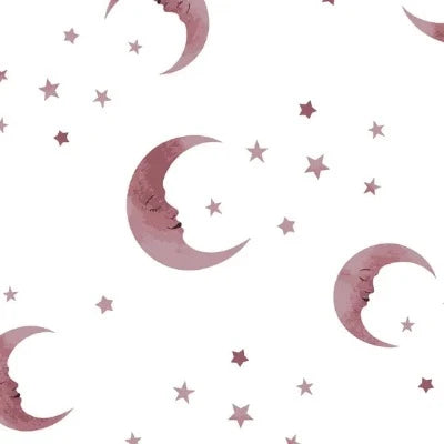 Jersey de coton  imprimé lunes et étoiles rose poussière