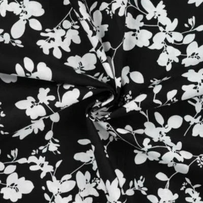 Coton popeline bouquets de fleurs - Noir
