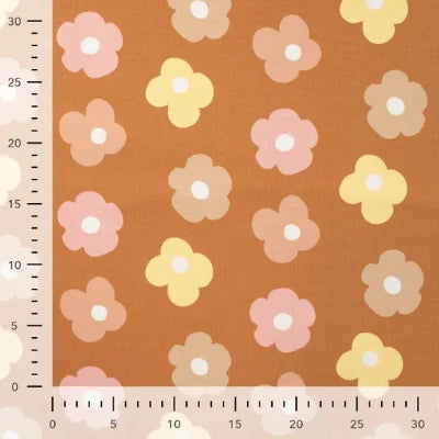 French Terry  imprimé -Fleurs caramel