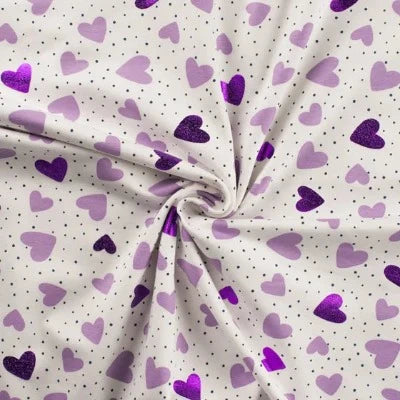 Jersey de coton  imprimé coeur brillant lilas