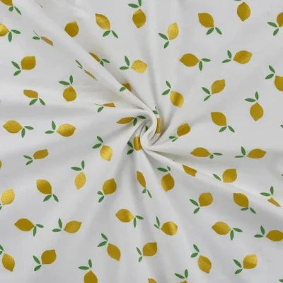 Jersey de coton  imprimé citron brillant fond blanc