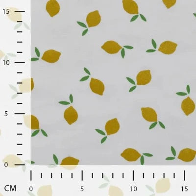 Jersey de coton  imprimé citron brillant fond blanc
