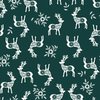 Popeline en coton motif Cerf Nordique - Armée