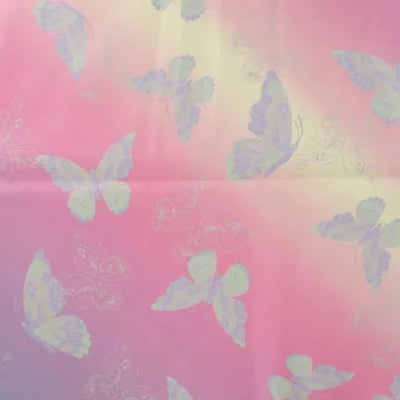 Tissu toile imperméable pour ciré - Papillons Lilas-Aqua