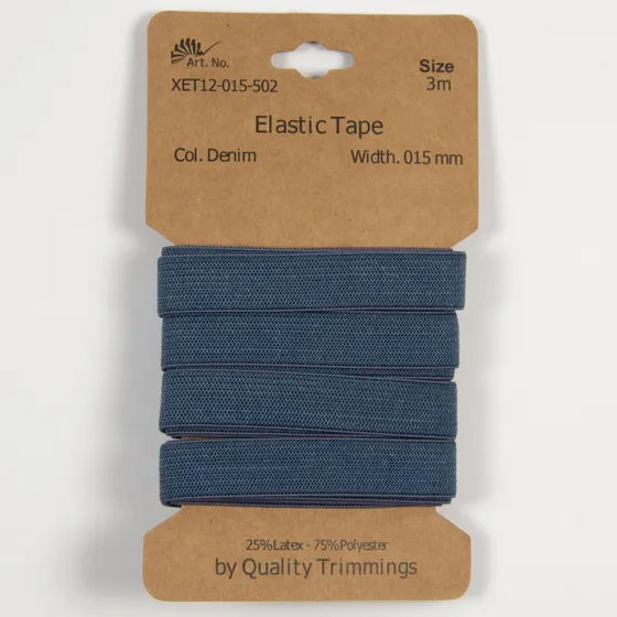 Carte élastique 15 mm Denim- 3 mètres