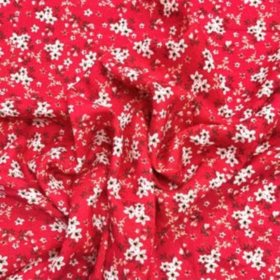 Viscose challis floral élégant rouge - La boite à tissus