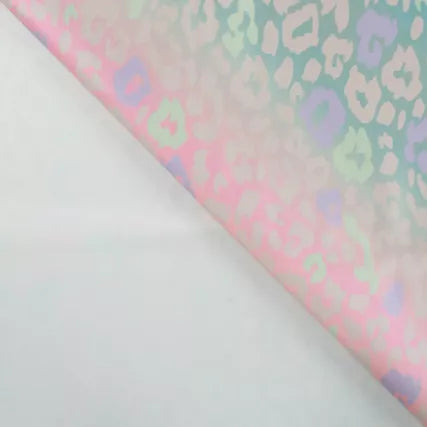 Tissu toile imperméable pour ciré -Léopard rose et vert